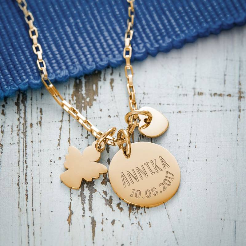 Runder Kettenanhänger Gold mit Charms - Name von Monsterzeug