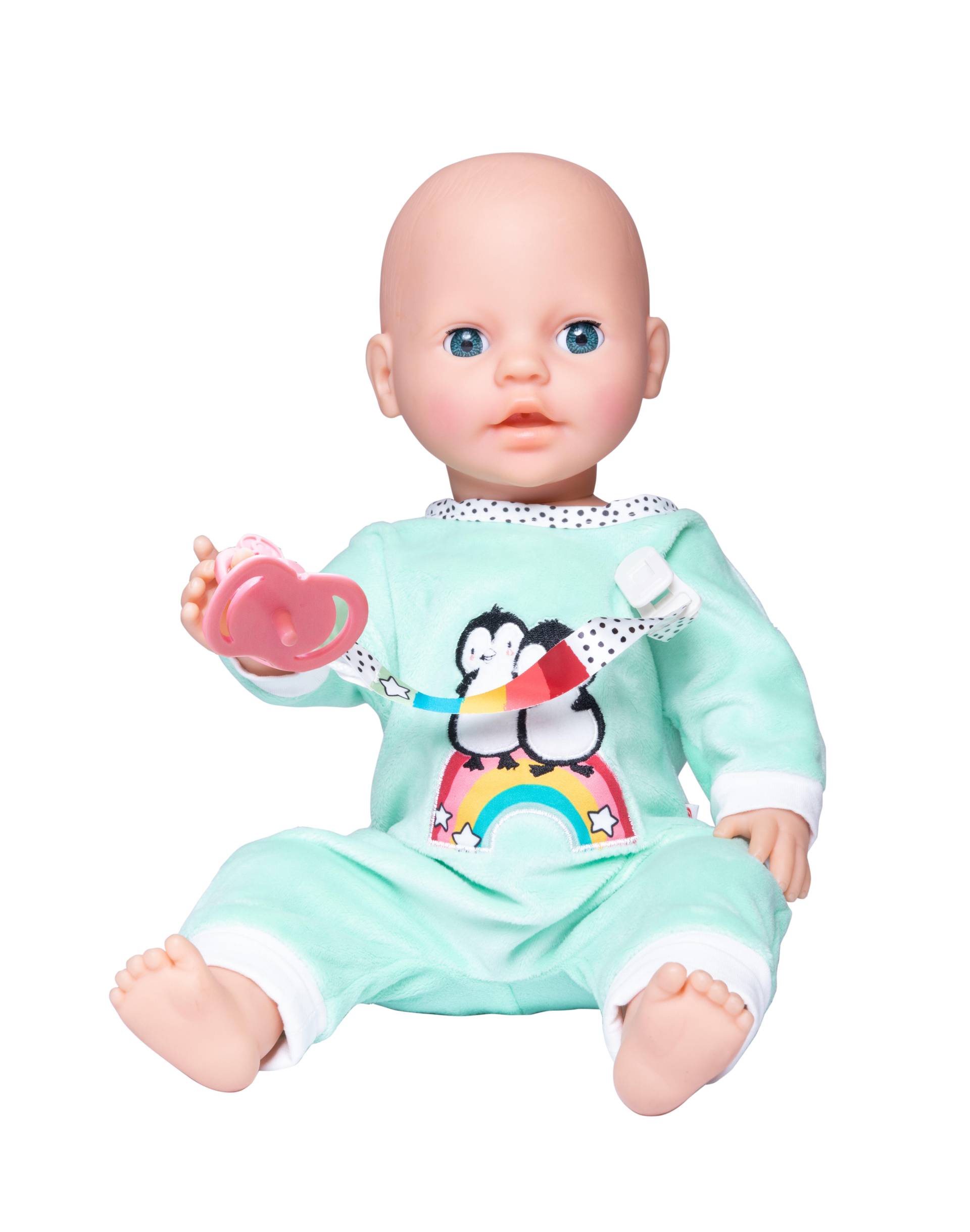 Heless - Flauschiger Puppen-Strampler Pinguin Pünktchen, Gr. 28-35 cm