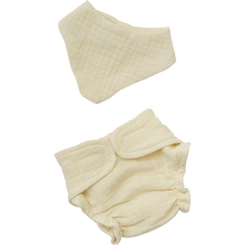 Heless - Heless Musselin-Puppen-Babyset aus Bio-Baumwolle – Windel & Lätzchen, ecru, 35–45 cm