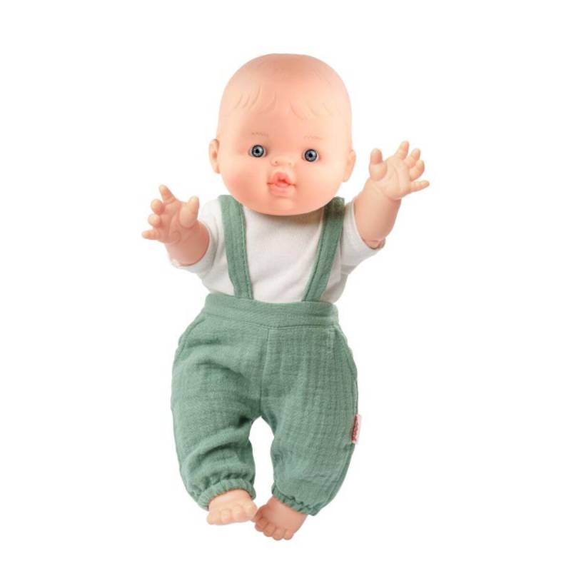 Heless - Puppe Junge 34cm mit Latzhose, mint Bio-Baumwolle