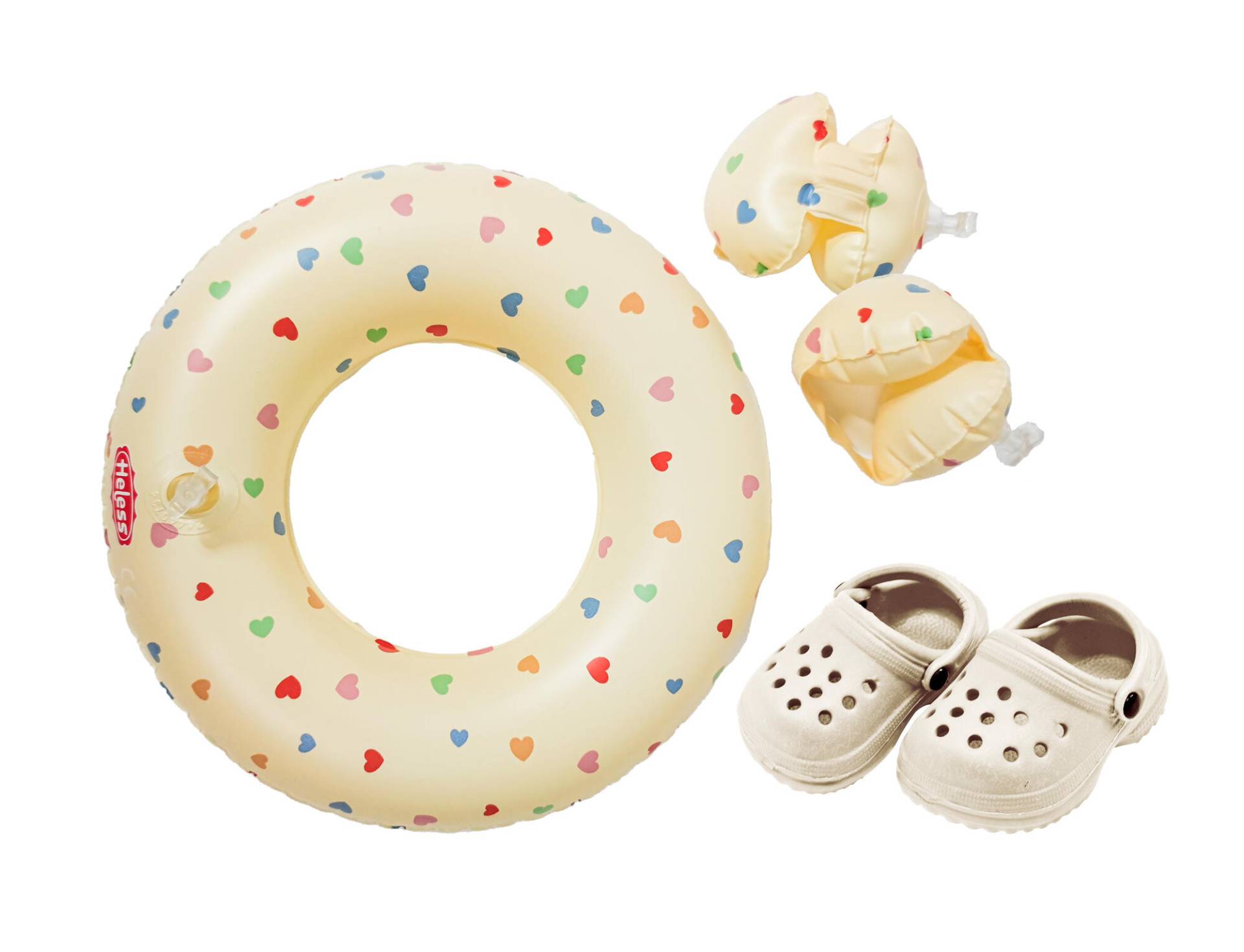 Heless - Puppen-Schwimmset ´´Herz Konfetti´´ mit Schwimmring, Schwimmflügeln und Clogs, Gr. 35-45 cm