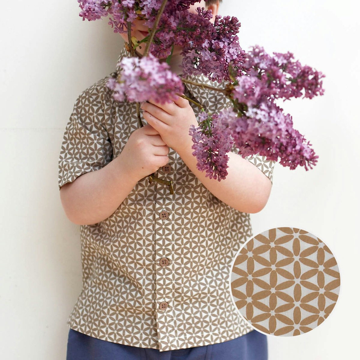 Hemd Block-Print kurzarm Shirt taupe Webstoff 116