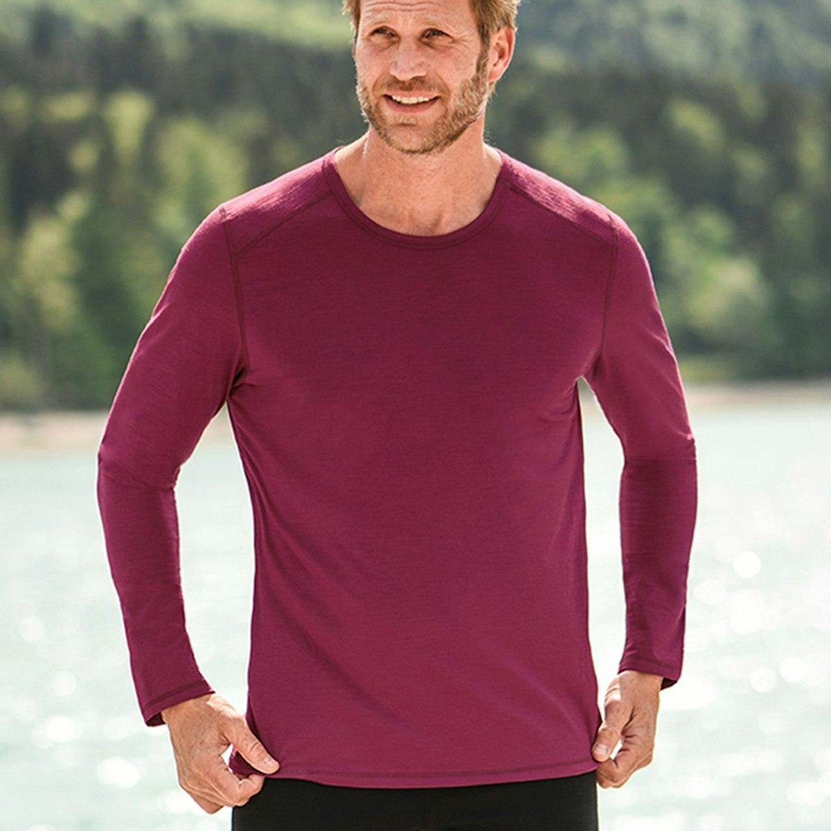 Herren Wolle Seide Langarmshirt Regular Fit malve XL