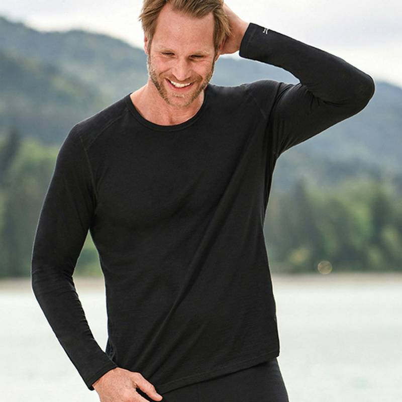 Herren Wolle Seide Langarmshirt Regular Fit schwarz L Herren Wolle Seide Langarmshirt Regular Fit schwarz L