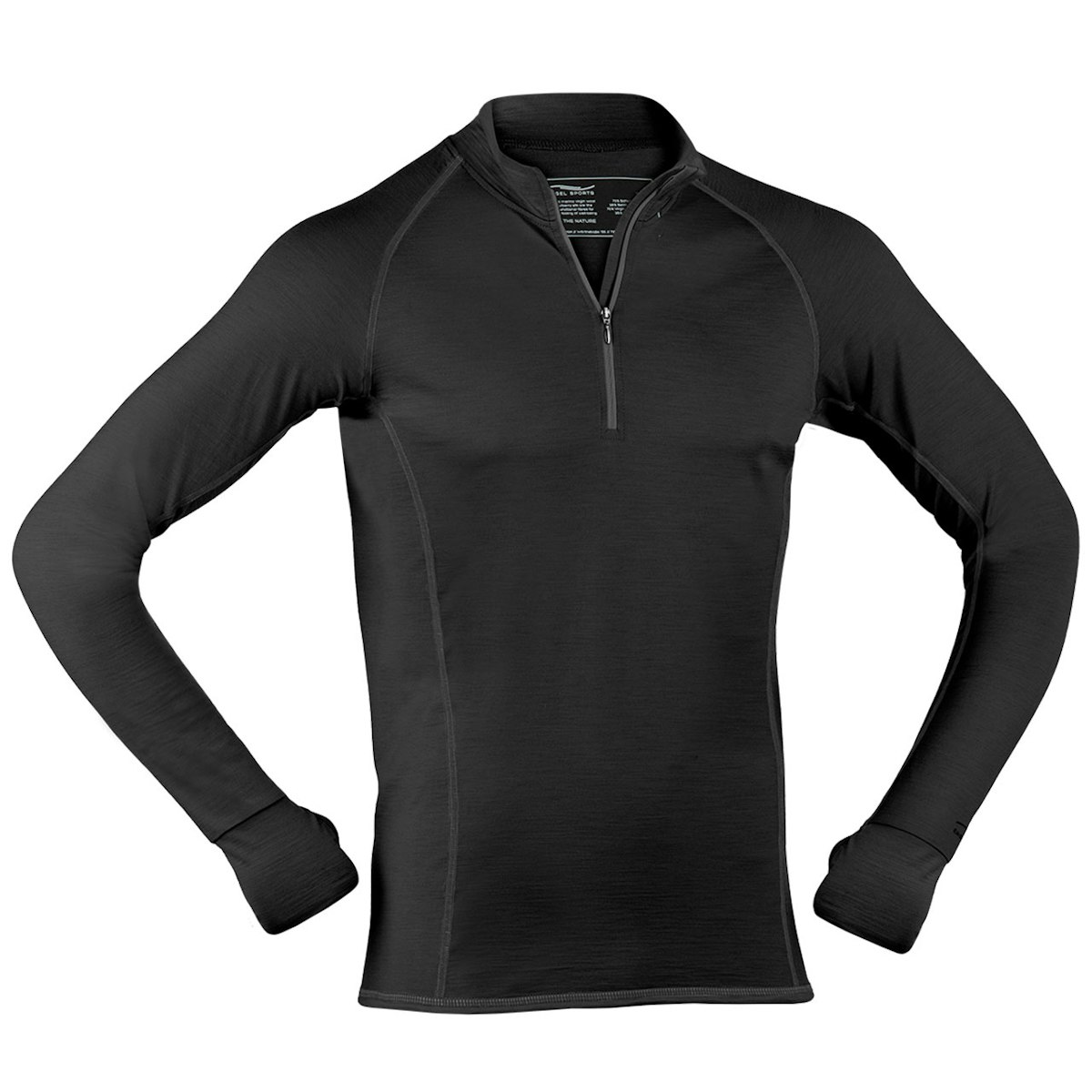 Herren Wolle Seide Zip-Shirt langarm schwarz Slim Fit XL