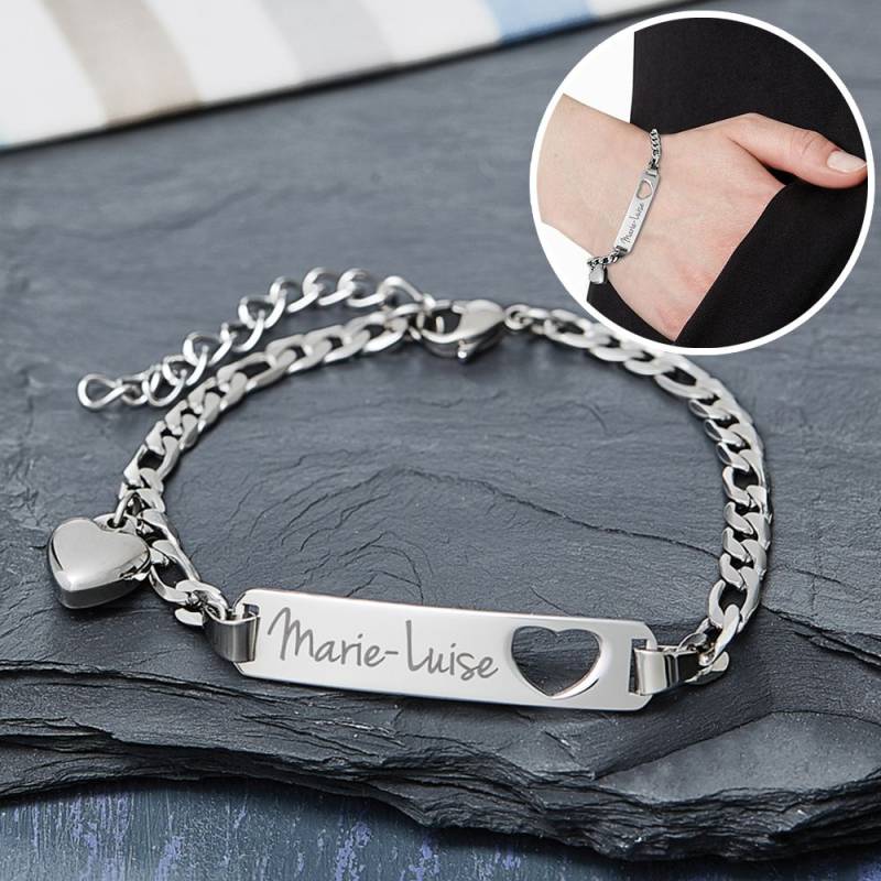 Armband mit Herzstanze Silber - Namensgravur von Monsterzeug