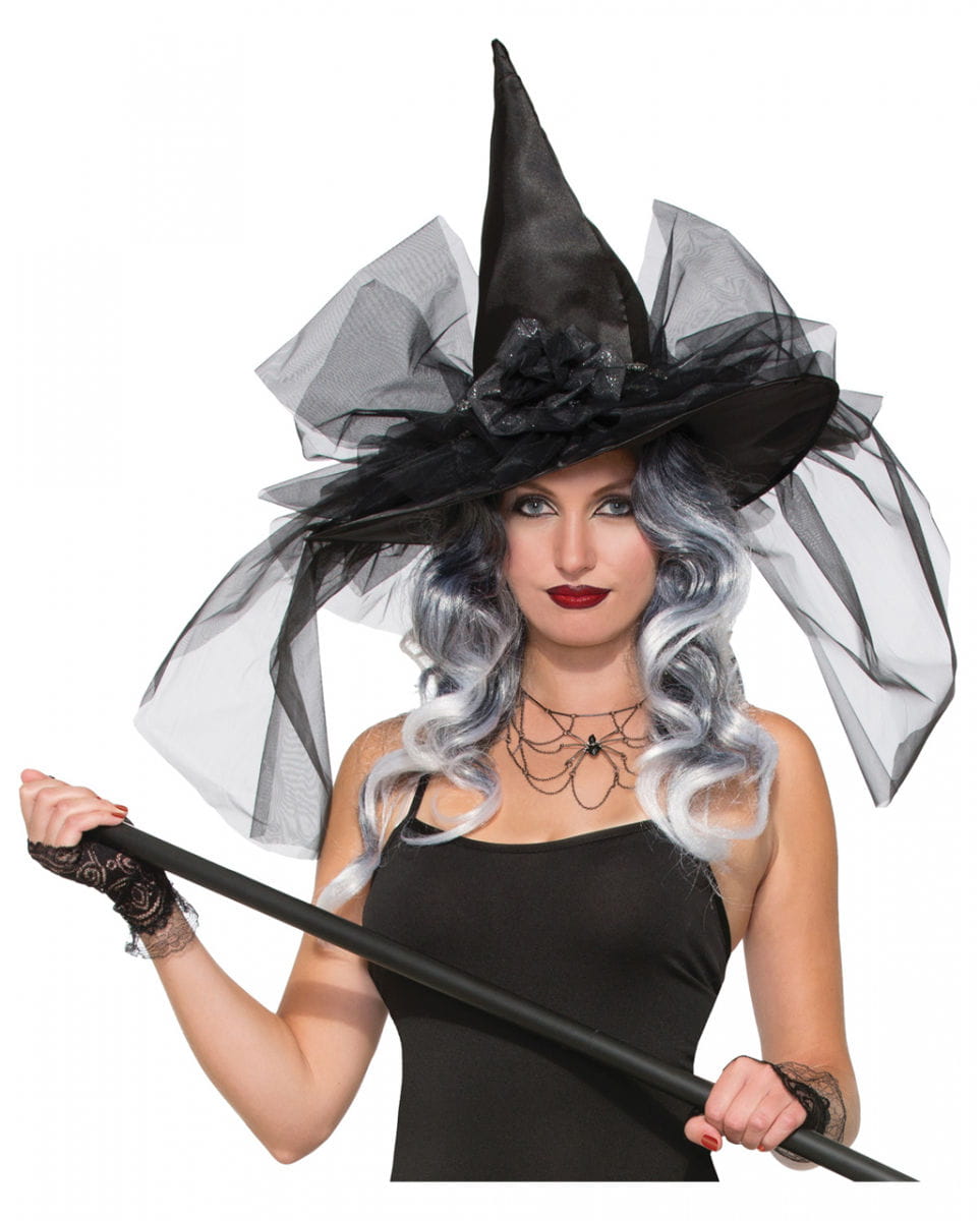 Hexenhut mit Glitzerborte & Rose