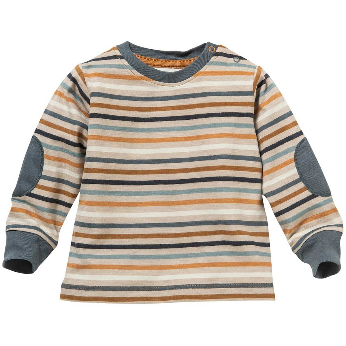 Hochwertiges Langarmshirt Patches blau-karamell 50/56