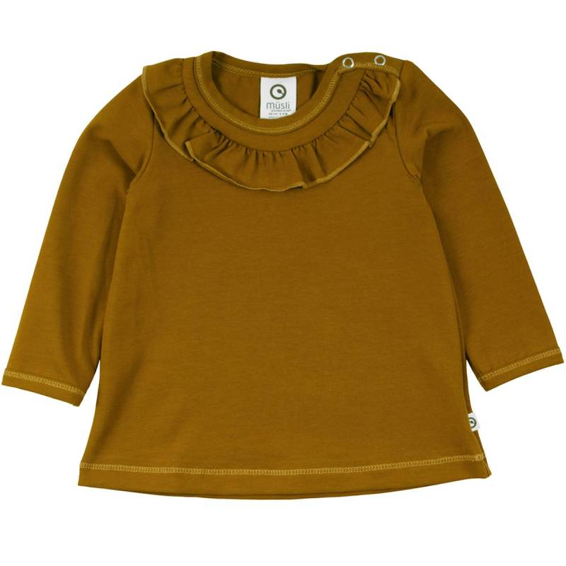 Hochwertiges Langarmshirt mit Rüschen safran 74