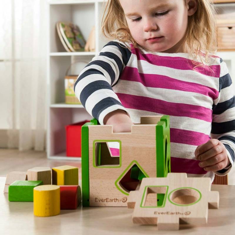 Holz Sortierbox mit 10 Steinen abnehmbarer Deckel Holz Sortierbox mit 10 Steinen abnehmbarer Deckel