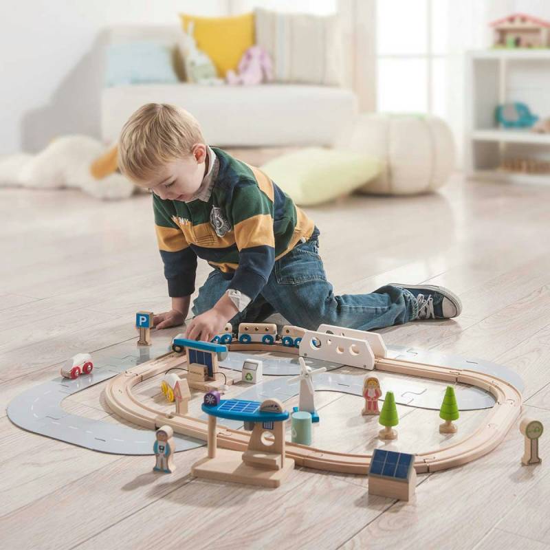 Holzeisenbahn Set - ökologische Stadt