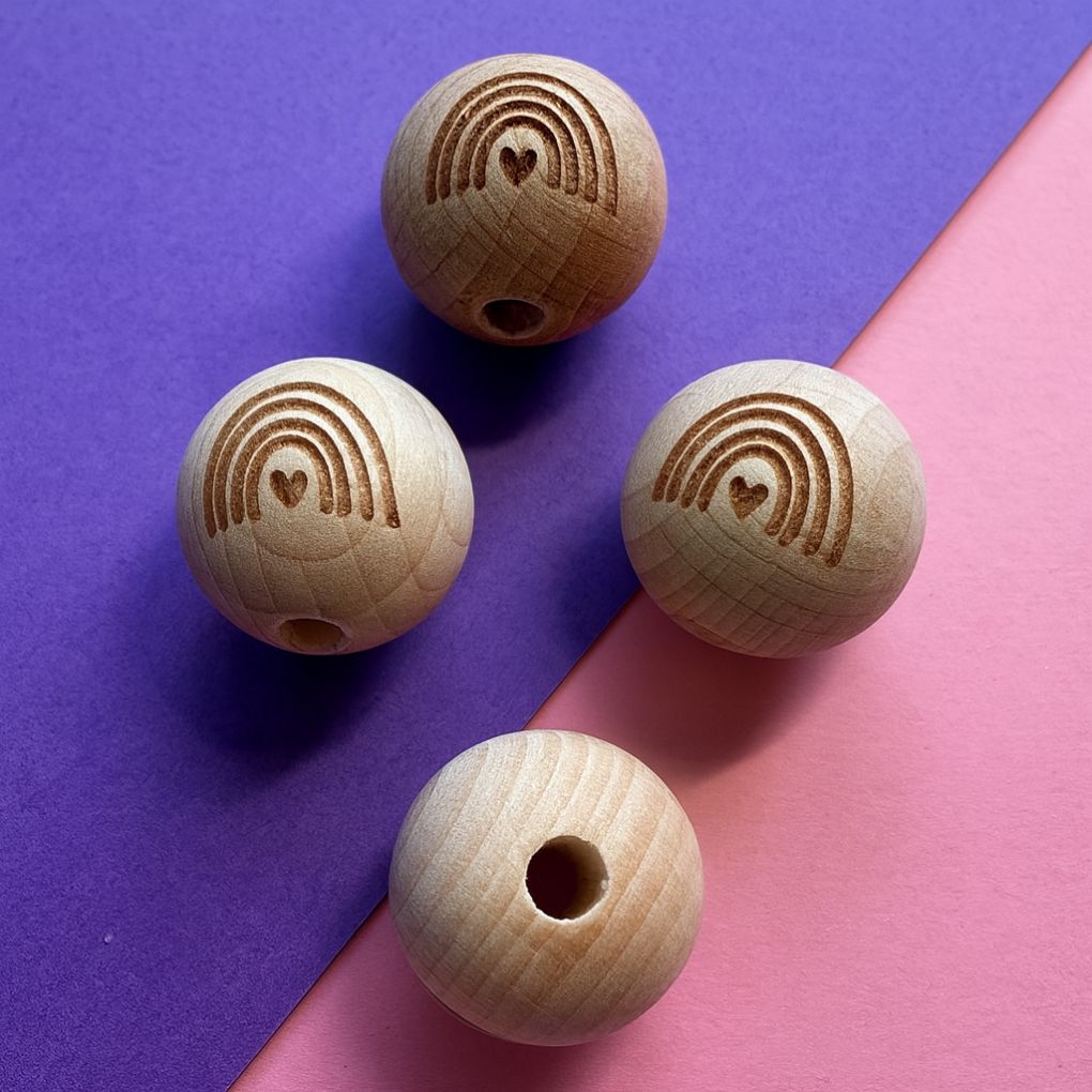 Holzperle graviert Regenbogen 20mm