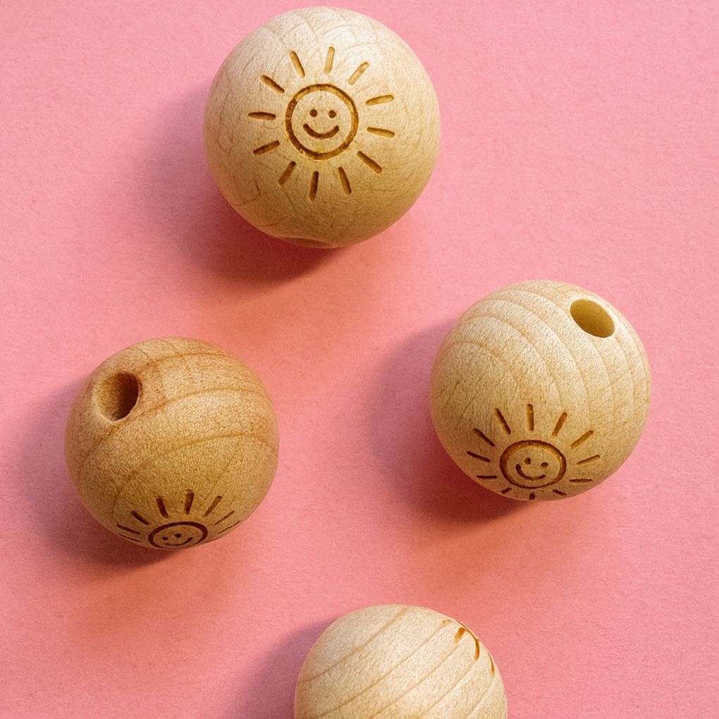 Holzperle graviert Sonne 20mm