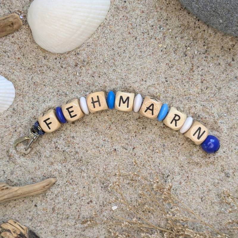 Holzperlen-Schlüsselanhänger "Fehmarn Blau"