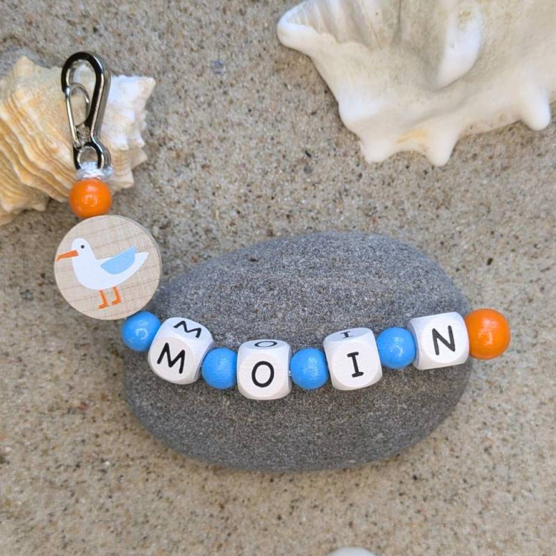 Holzperlen-Schlüsselanhänger "Moin Möwe" Holzperlen-Schlüsselanhänger "Moin Möwe"