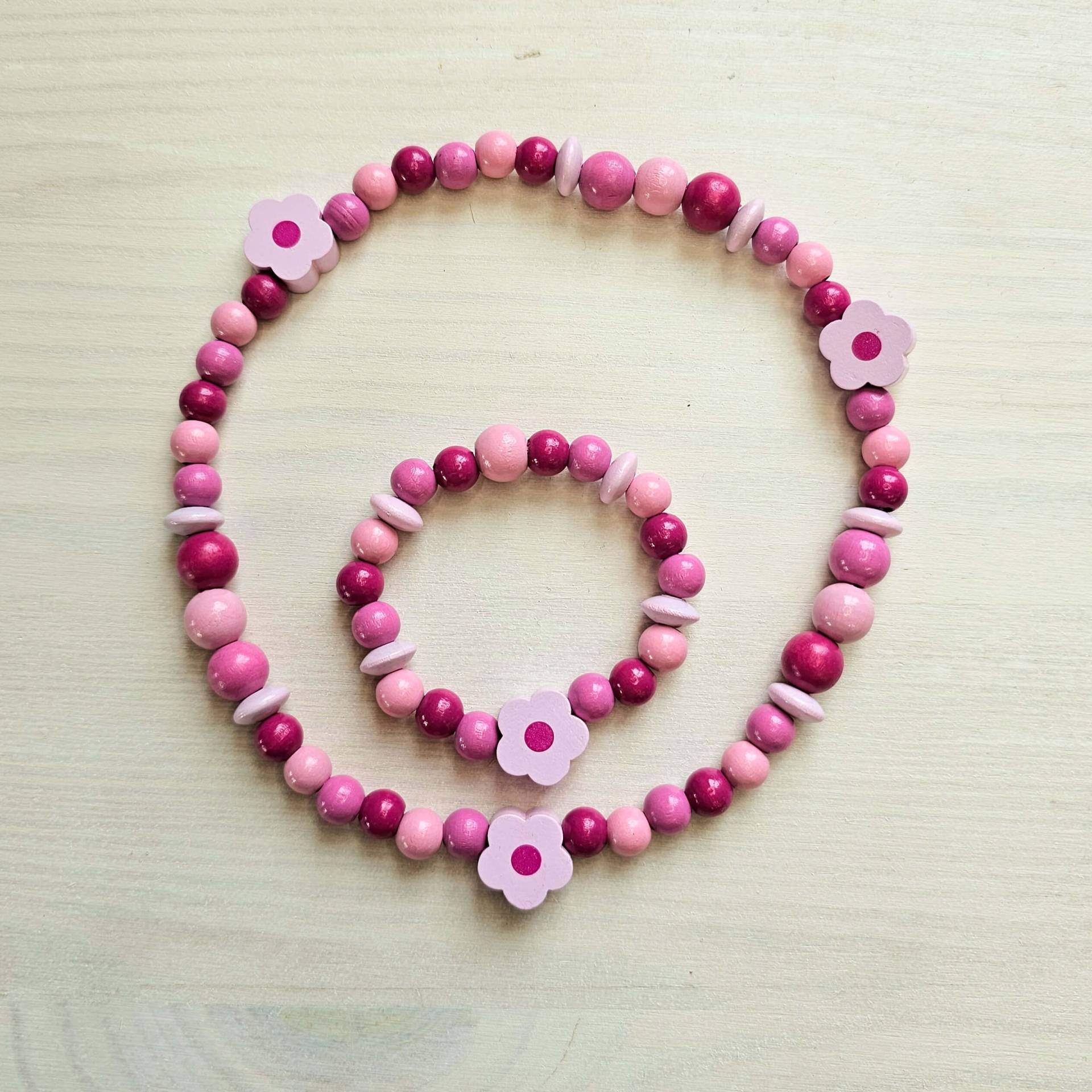 Holzperlenkette und Armband "Blume"