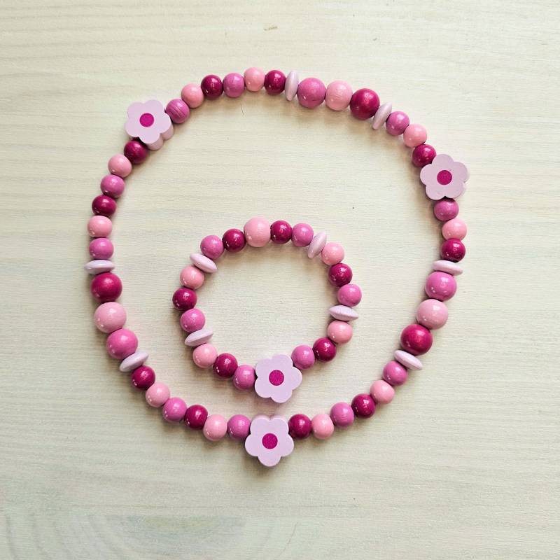 Holzperlenkette und Armband "Blume"