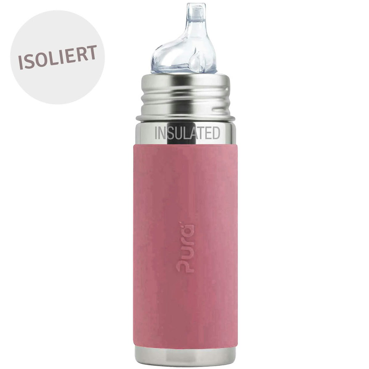 Isolierte Kleinkindflasche ab 6 Monate Trinklernaufsatz altrosa