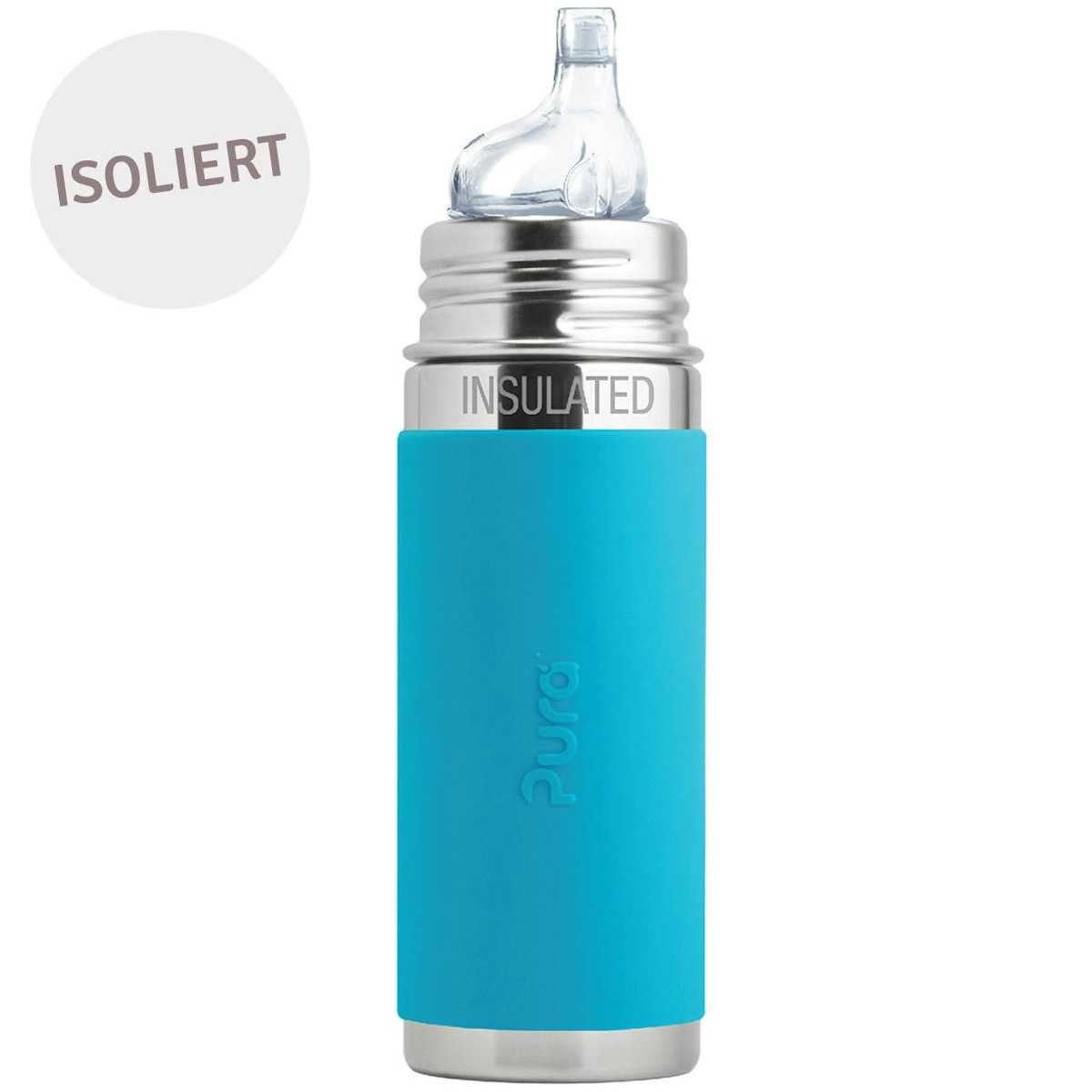 Isolierte Kleinkindflasche ab 6 Monate Trinklernaufsatz blau Isolierte Kleinkindflasche ab 6 Monate Trinklernaufsatz blau