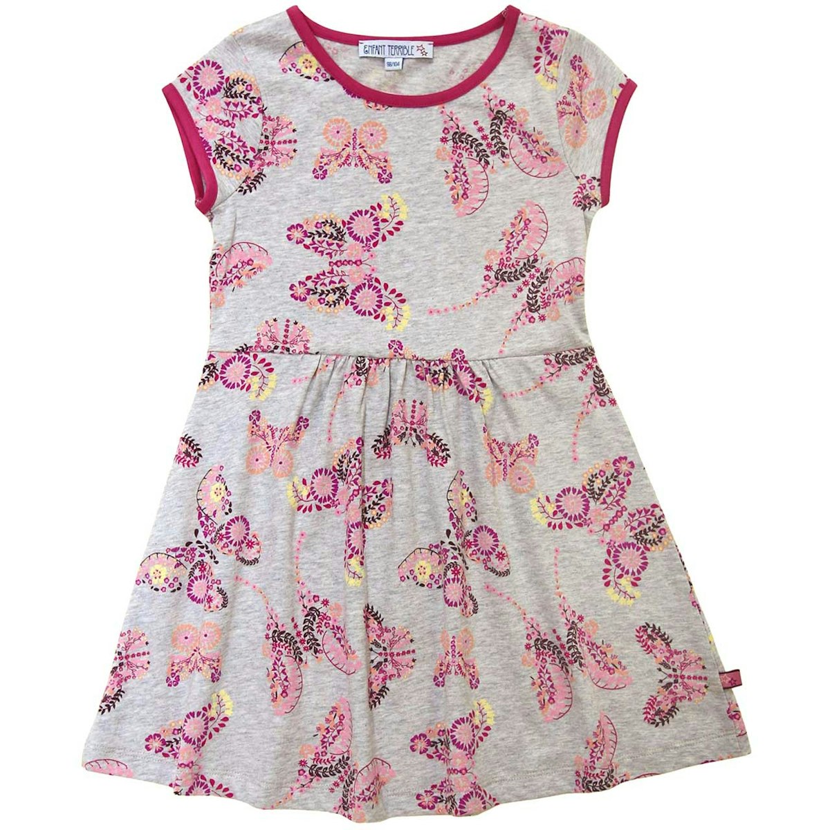Jersey Kleid kurzarm Schmetterlinge grau-melange 86/92