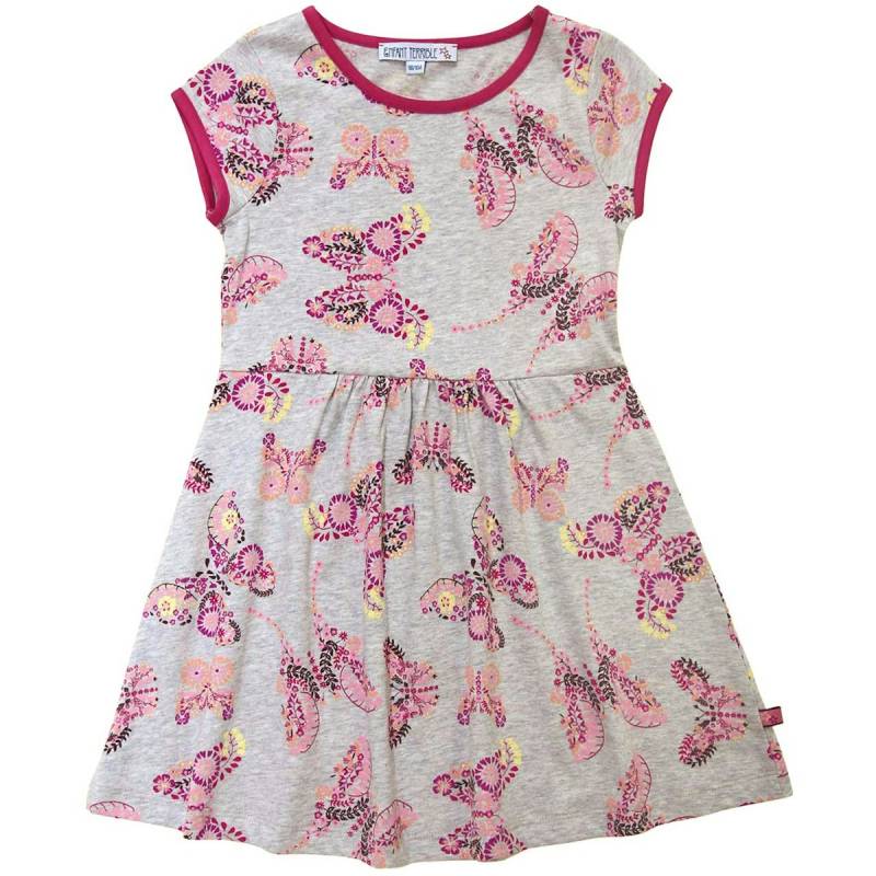 Jersey Kleid kurzarm Schmetterlinge grau-melange 86/92