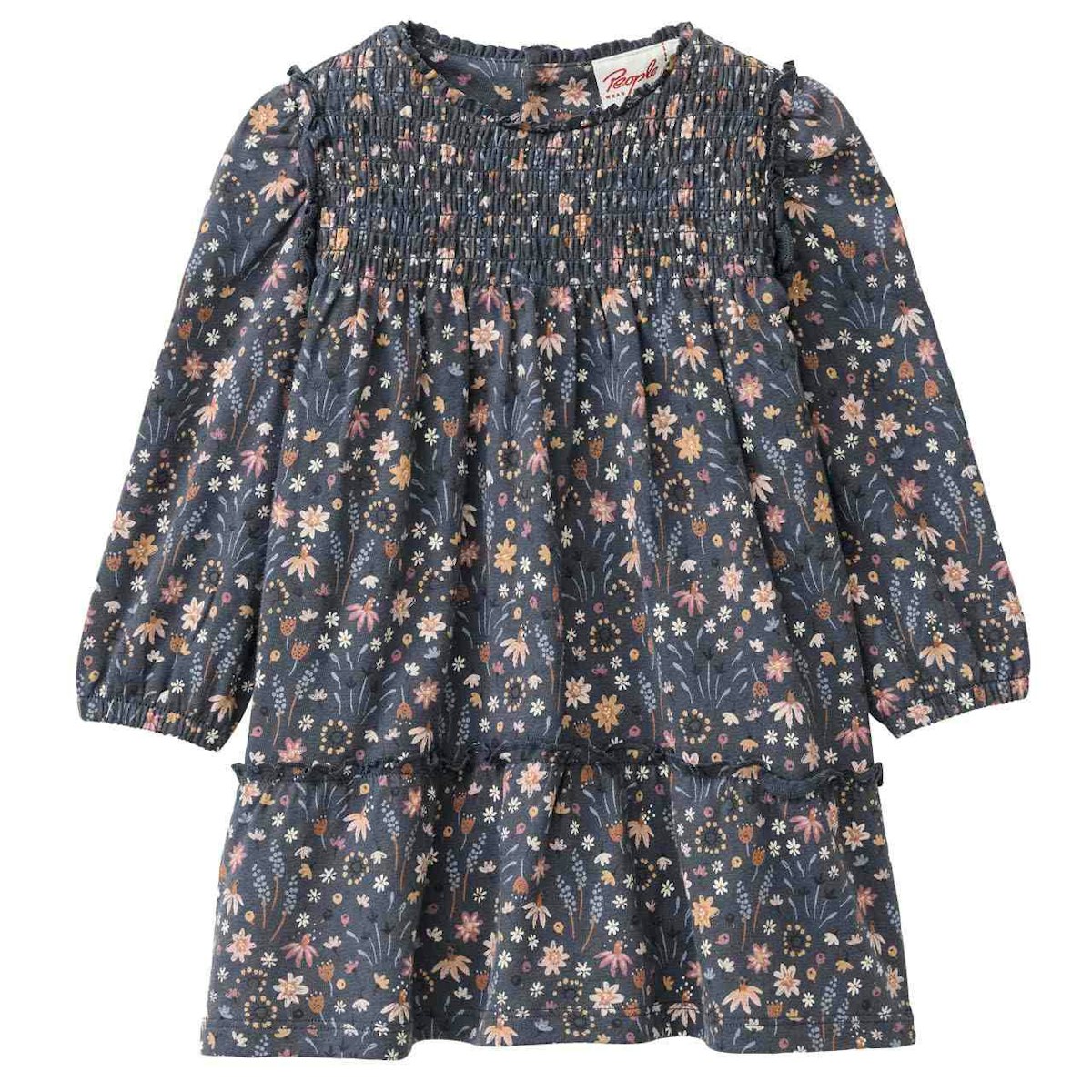 Jersey Langarmkleid blau mit Blumen 104