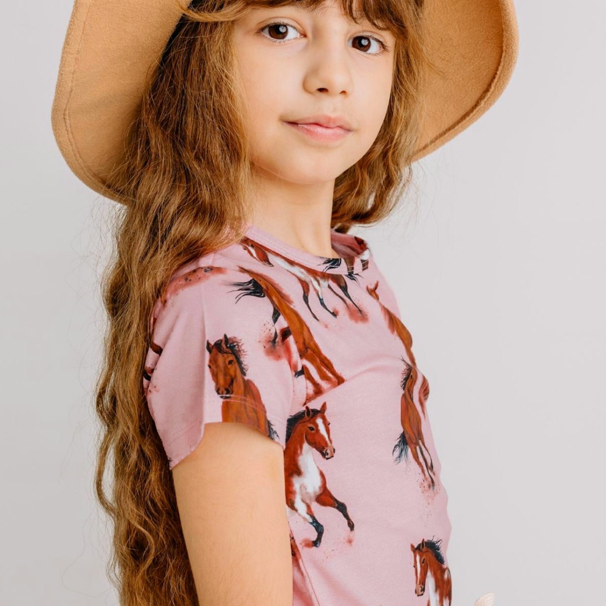 Jersey Pferde T-Shirt rosa mit Allover-Print 110