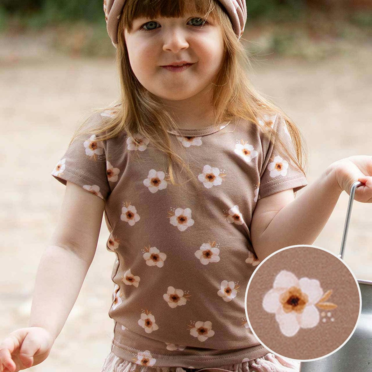Jersey Shirt Kinder kurzarm Blumen taupe 98