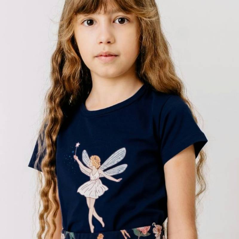 Jersey T-Shirt Feen und Blumen blau 134