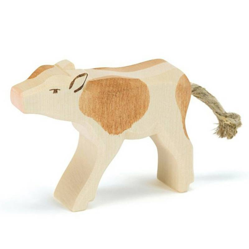 Kalb braun gefleckt Holzfigur trinkend 6,5 cm hoch Kalb braun gefleckt Holzfigur trinkend 6,5 cm hoch
