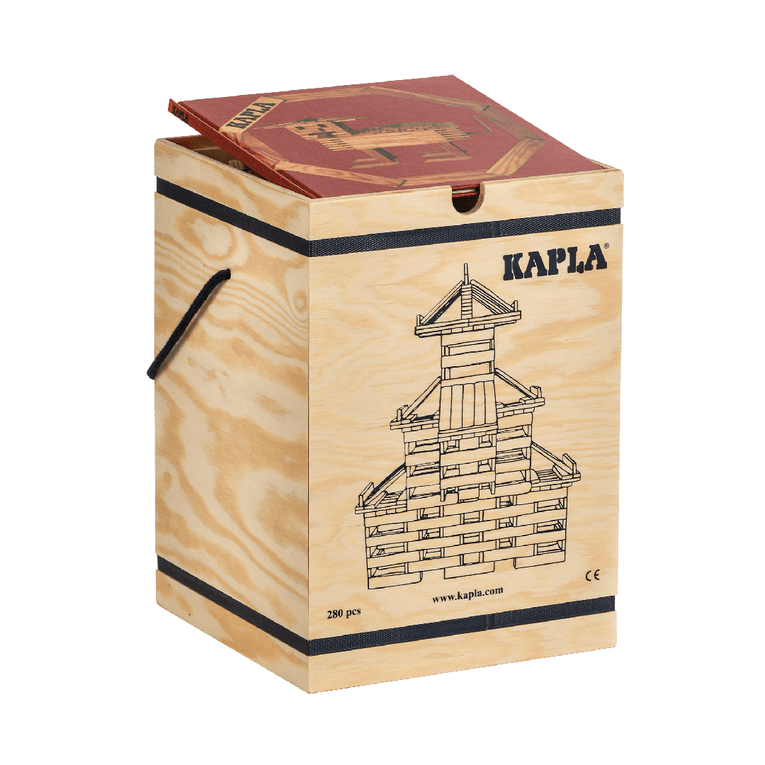 Kapla - Kapla 280 Holzbausteine - Holzkiste mit Buch rot