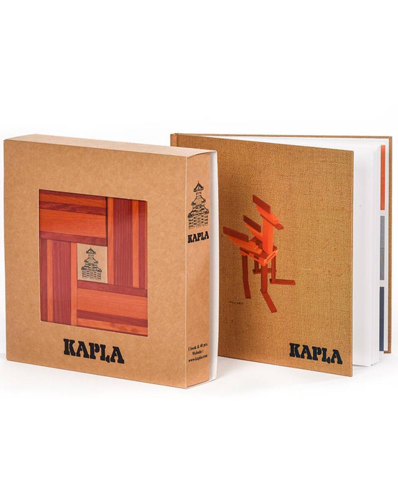 Kapla - Schachtel Nr 22: 1 Kunstband, 20 roten + 20 orangen Holzbausteinen