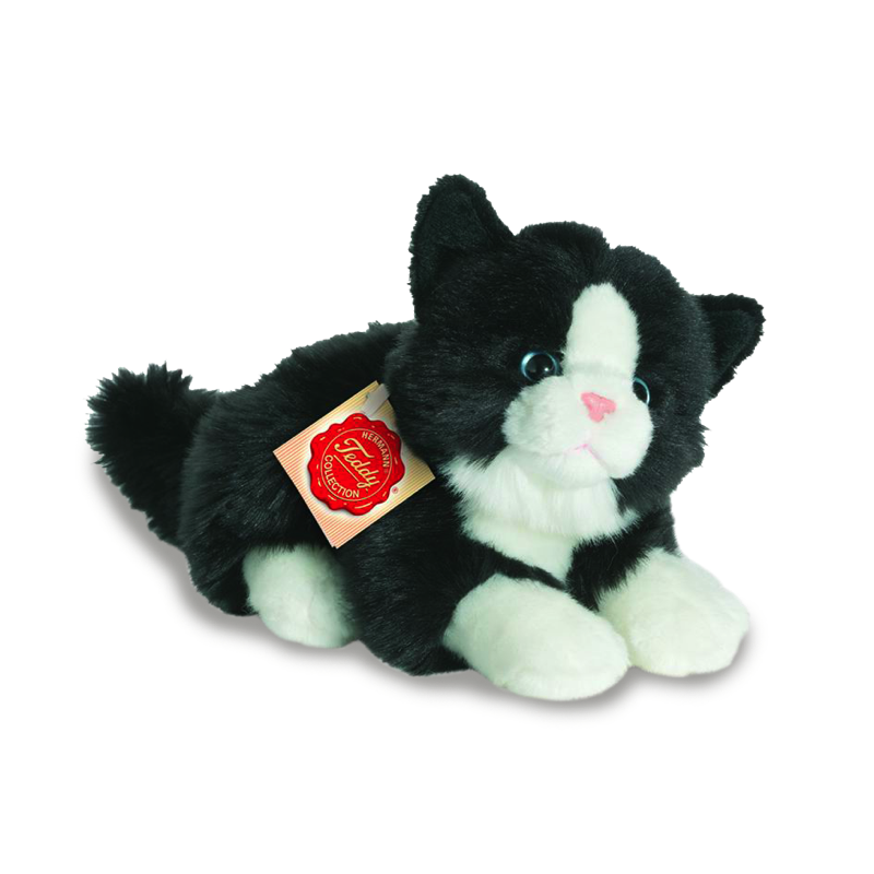 Katze Kuscheltier schwarz-weiß handgefertigt 20x17x11cm Kuscheltiere