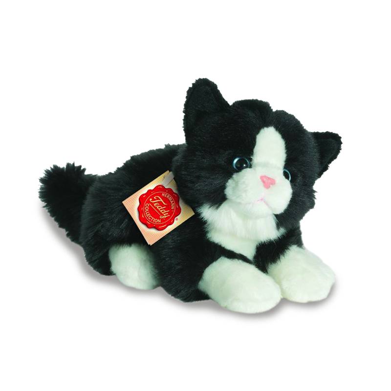 Katze Kuscheltier schwarz-weiß handgefertigt 20x17x11cm Kuscheltiere