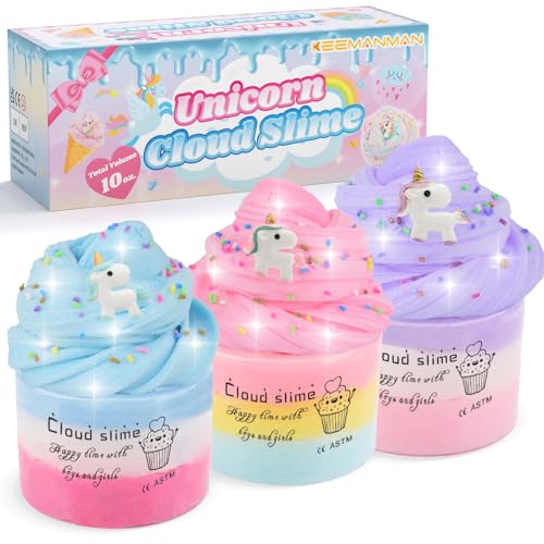 Keemanman 3er-Set Cloud Slime Einhorn Galaxy, Duftender DIY Schleim für Kinder, Stressabbau Spielzeug Geschenk für Mädchen Jungen, Party Mitgebsel, Geburtstag Überraschung