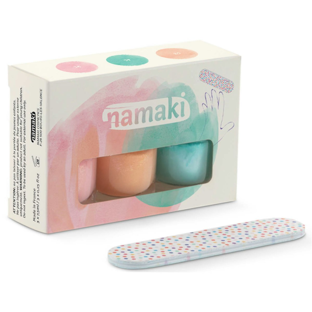 Kinder Nagellack 3-er Set – Bonbon-Rosa, See-Grün, Pfirsich
