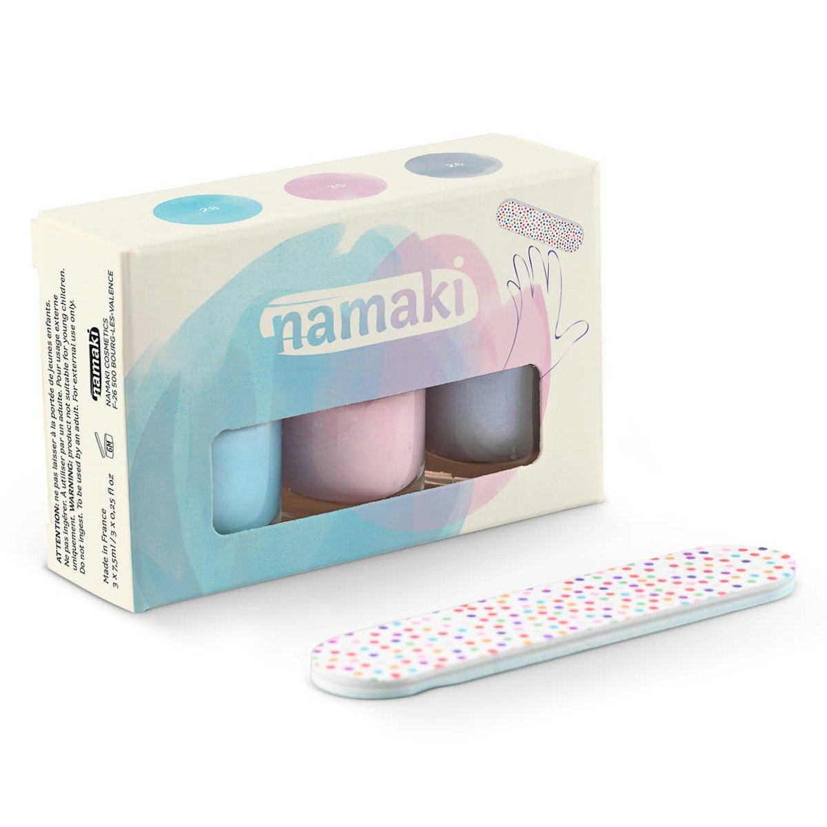 Kinder Nagellack 3-er Set – Helllau, Blassrosa, Silber-Blau