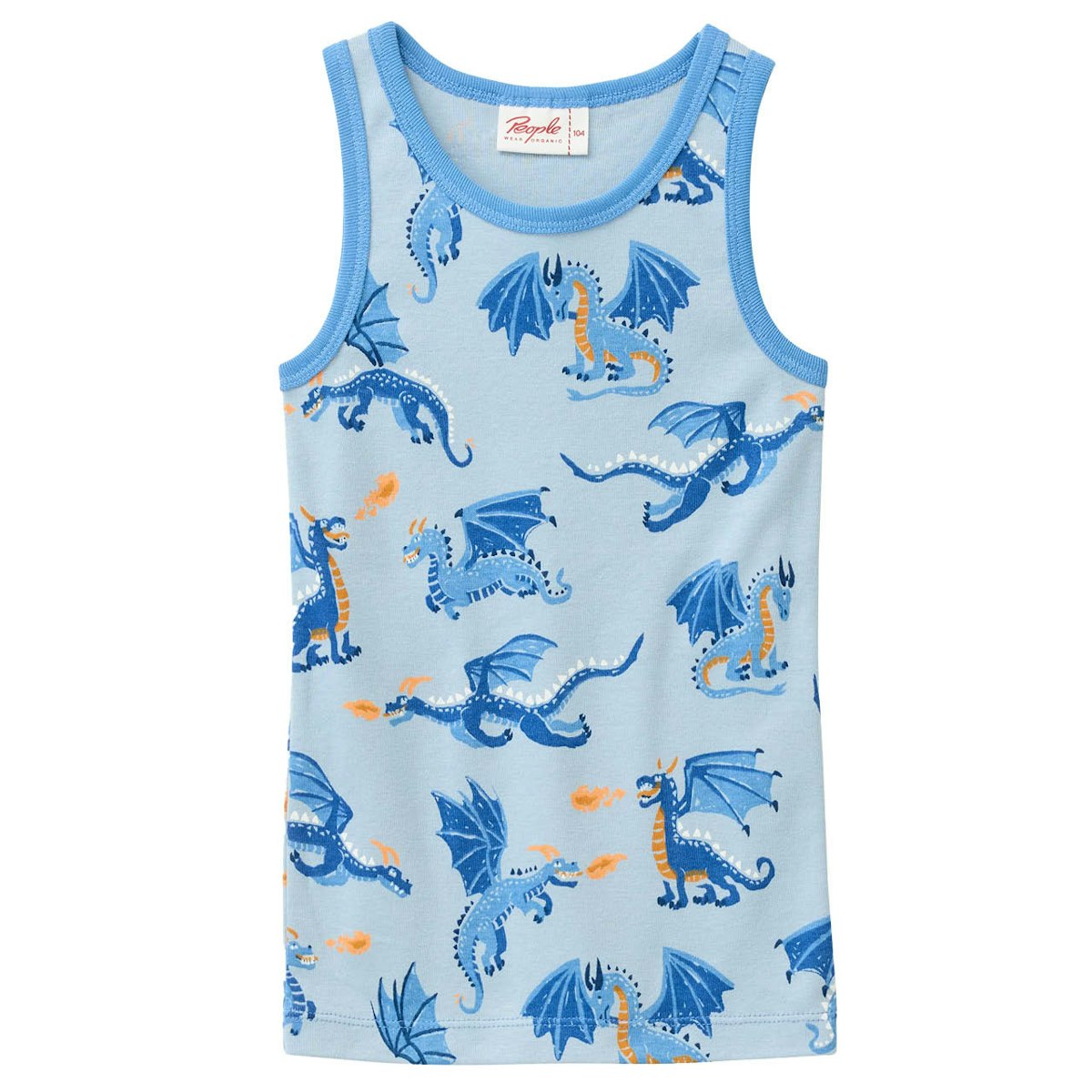 Kinder Rippe Unterhemd Drachen hellblau 122/128