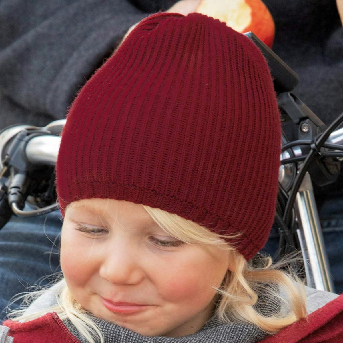 Kinder Strick-Beanie Schurwolle bordeaux 46/49