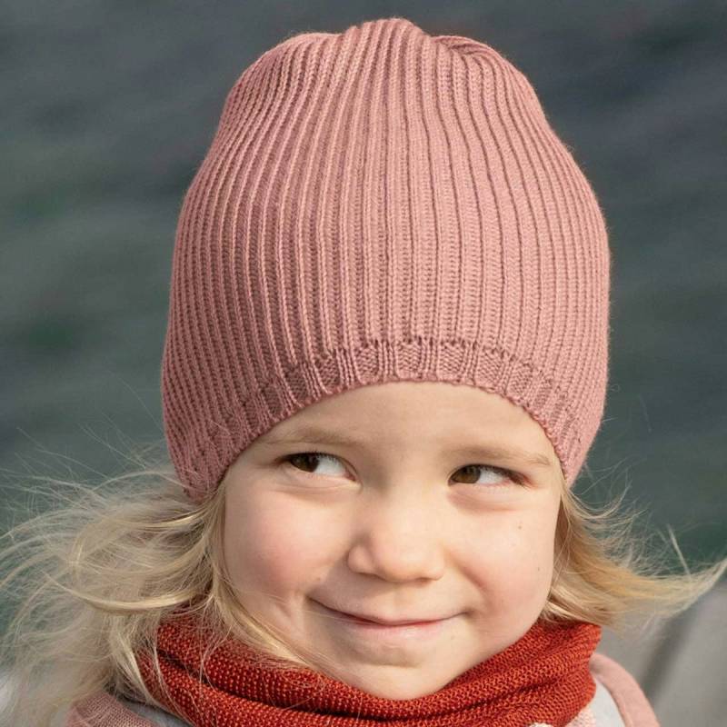 Kinder Strick-Beanie Schurwolle in rosa 43/46