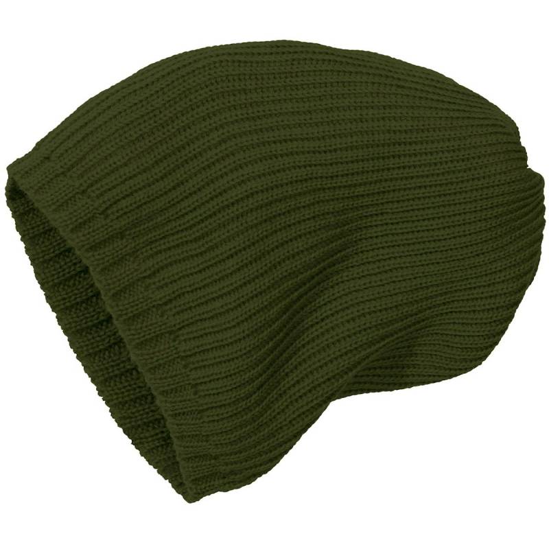 Kinder Strick-Beanie Schurwolle oliv-grün 46/49