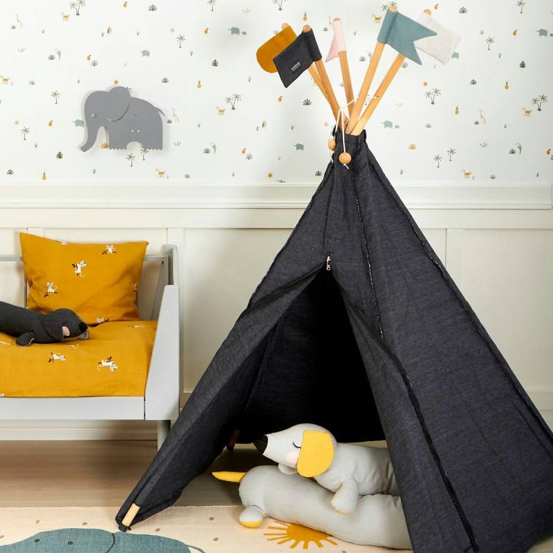 Kinder Tipi Bio Baumwolle 135 x 135 x 150 cm anthrazit Kinder Tipi Bio Baumwolle 135 x 135 x 150 cm anthrazit