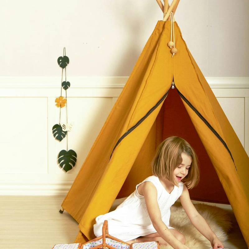 Kinder Tipi Bio Baumwolle 135 x 135 x 150 cm gelb Kinder Tipi Bio Baumwolle 135 x 135 x 150 cm gelb