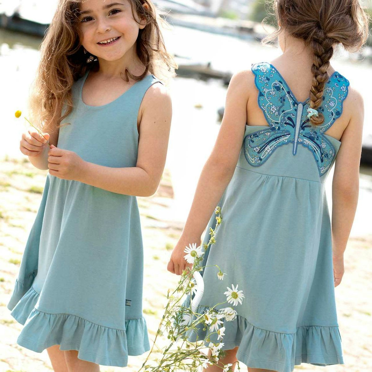Kleid Schmetterling-Aufnäher türkis 128
