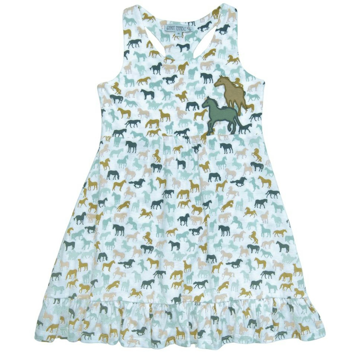 Kleid ohne Arm Pferde-Druck Jade-grün 98