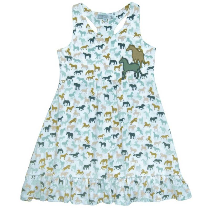 Kleid ohne Arm Pferde-Druck Jade-grün 98 Kleid ohne Arm Pferde-Druck Jade-grün 98