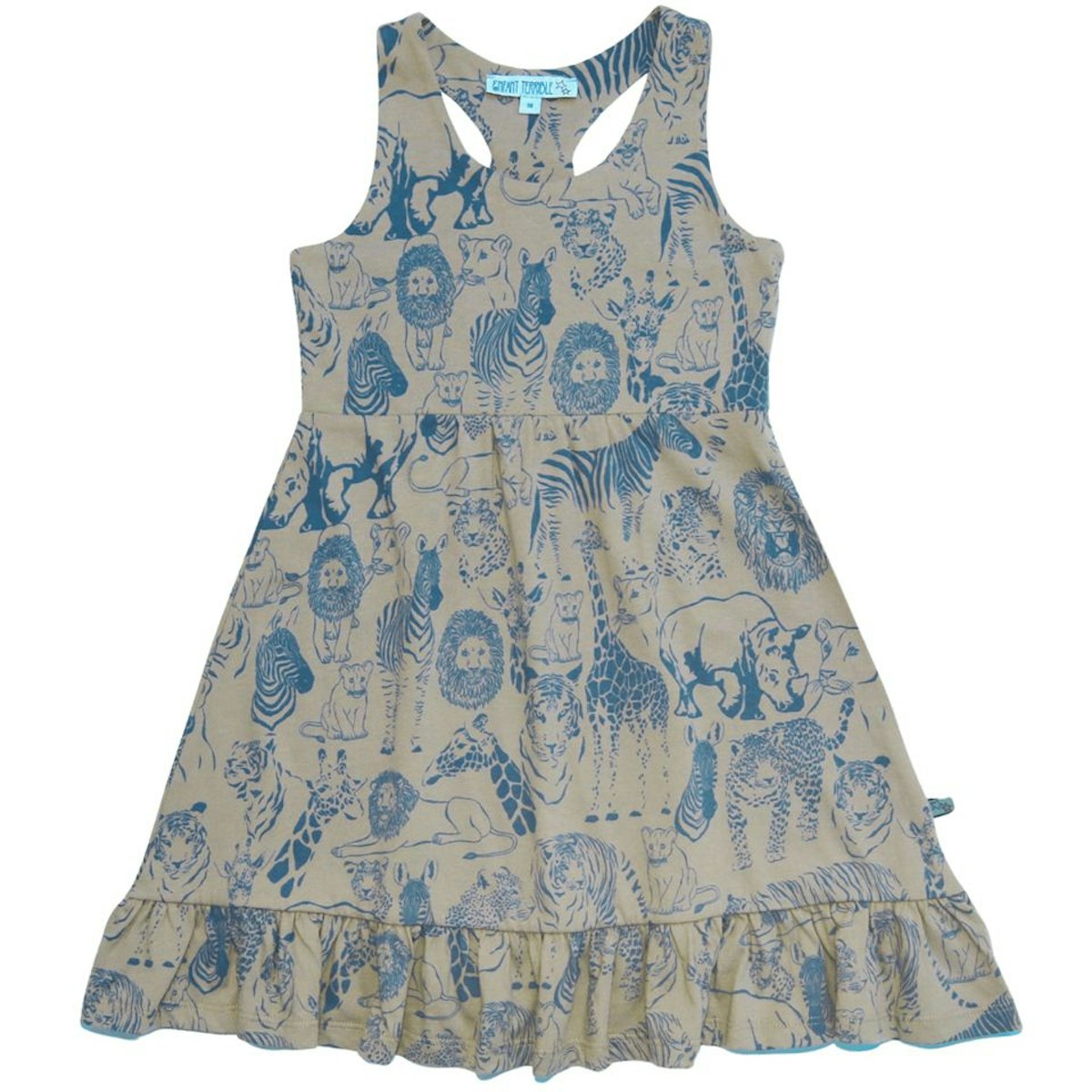 Kleid ohne Arm Safari-Druck taupe-blau 104