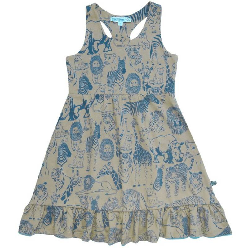 Kleid ohne Arm Safari-Druck taupe-blau 104