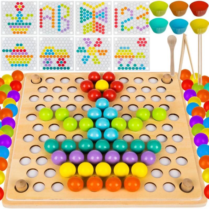 Kruzzel - Sortierspiel mit Holzperlen, Vorlagen, Pinzette