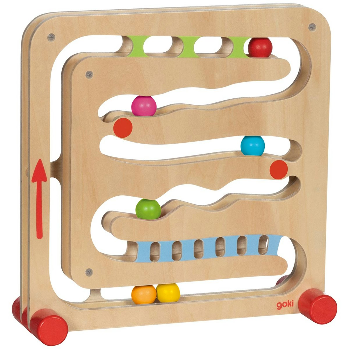 Kugelbahn aus Holz mit Fingerfahrstuhl